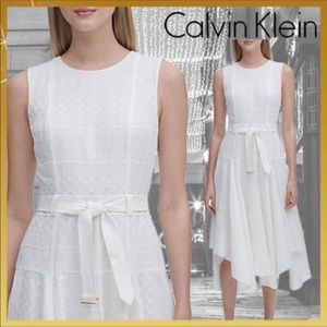 Calvin Klein White Eyelet Handkerchief Hem Dress
